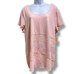 Coldwater Creek Mixed Media Top WM’s 2X 20/22 T-Shirt Tee Front Overlay Panel